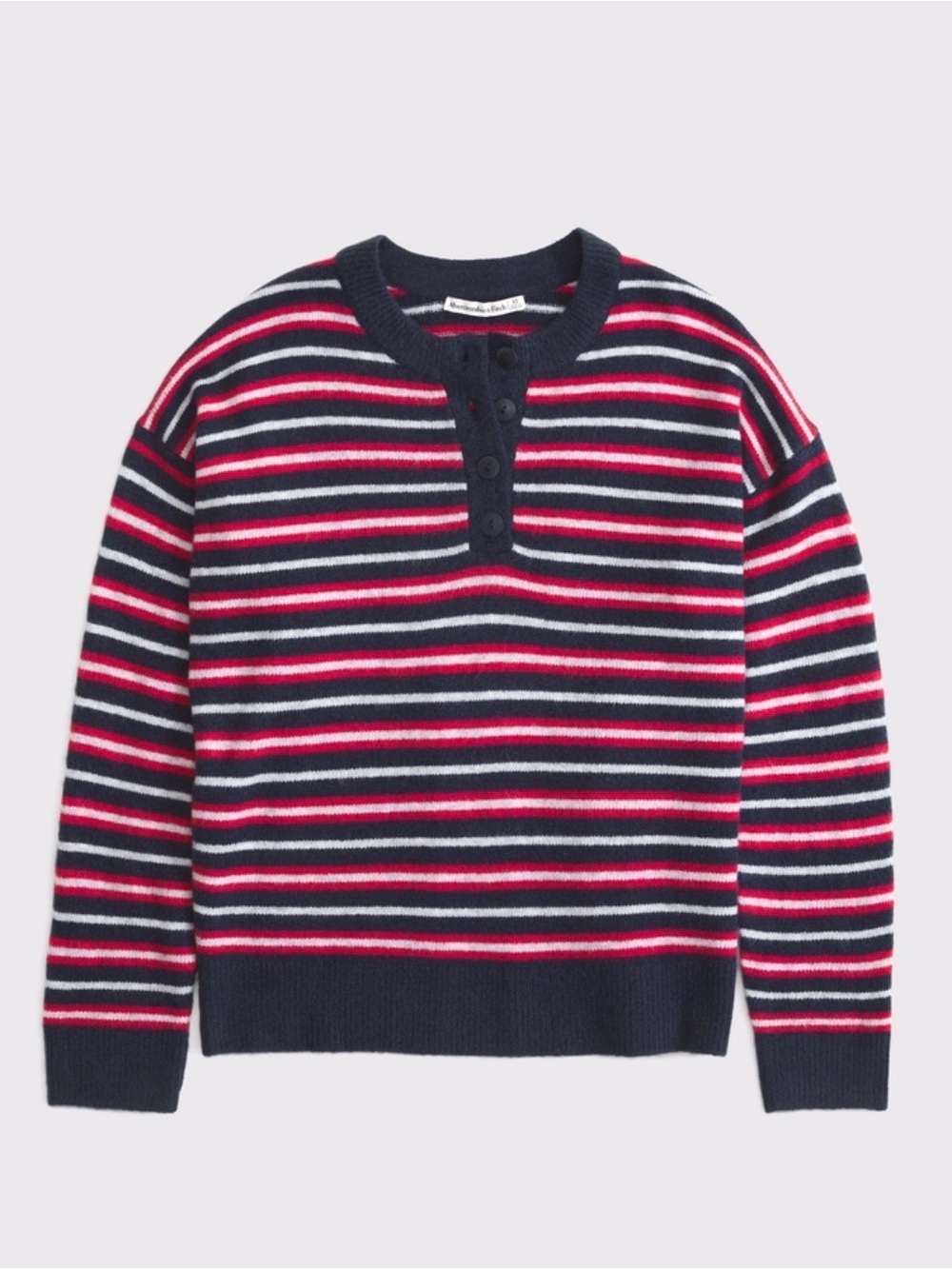 Striped Navy, Red & White Henley Sweater